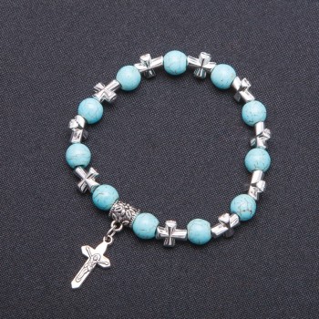 Pulsera 'Turquesa' con colgante Cruz, diámetro 8 mm