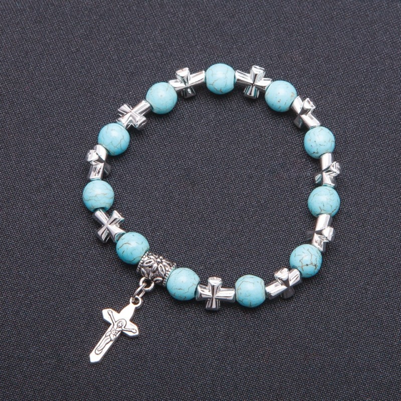 Pulsera 'Turquesa' con colgante Cruz, diámetro 8 mm
