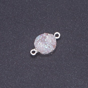 Conector Cosmos blanco "drusa" acrílico "plata", diámetro 14 mm, largo 3 mm