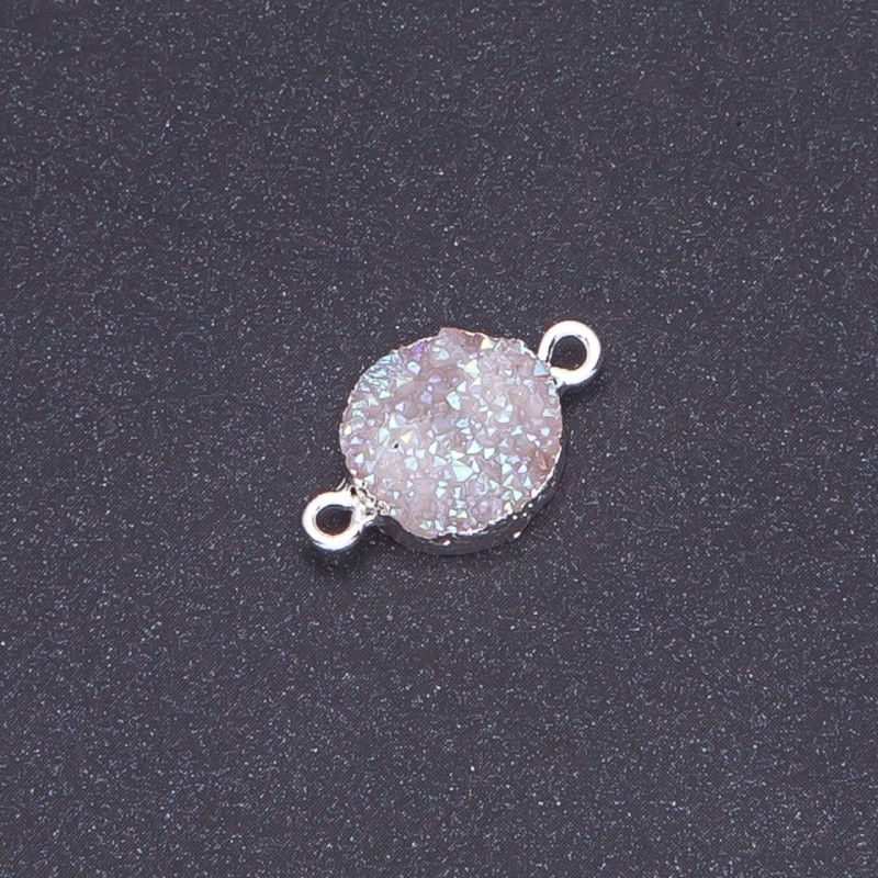 Conector Cosmos blanco "drusa" acrílico "plata", diámetro 14 mm, largo 3 mm