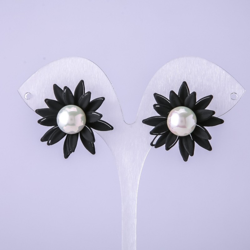 Pendientes de botón Flor Negra, diámetro 28 mm