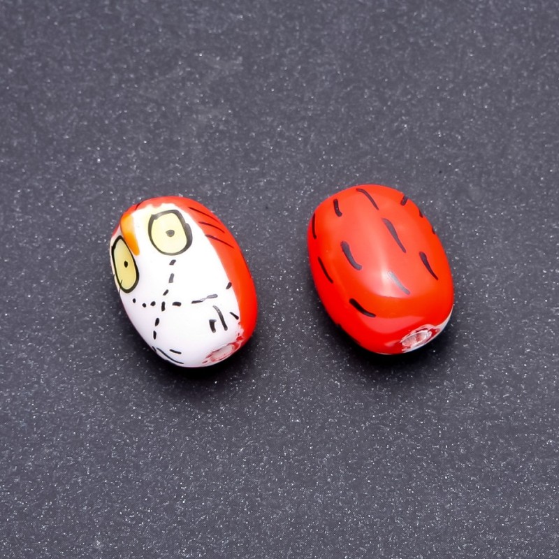 Cuentas cerámicas 'Búho' naranja, acabado 2 uds., 22×16 mm