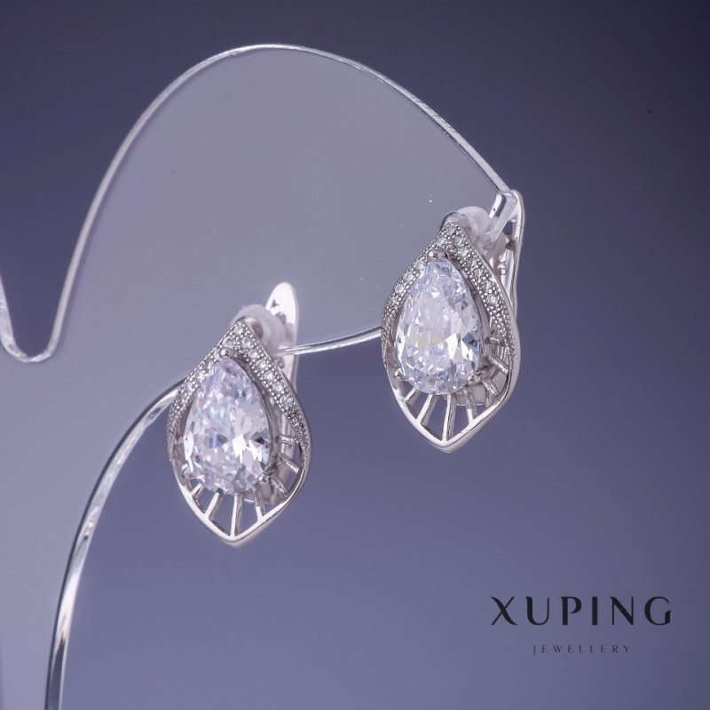 Pendientes Xuping con cristales blancos de 18x10 mm, rodio