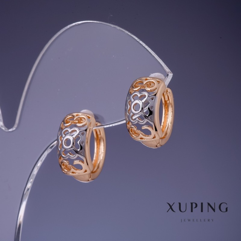 Pendientes Xuping 8x15 mm, baño de oro 18K y rodio