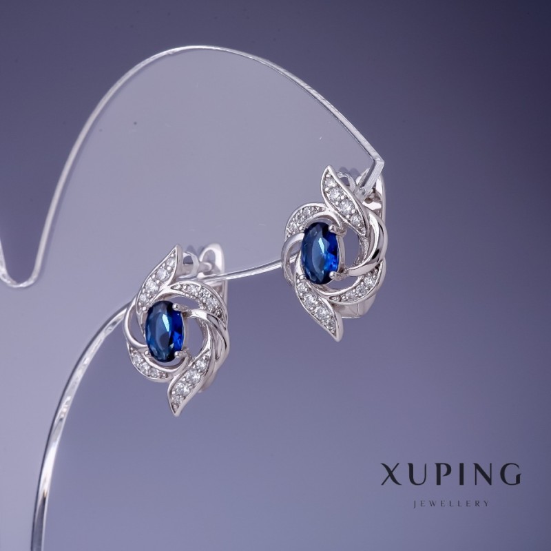 Pendientes Xuping con cristales azules de 17×11 mm rodio