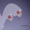 Pendientes Xuping Flor con cristales color frambuesa 12×9 mm, rodio