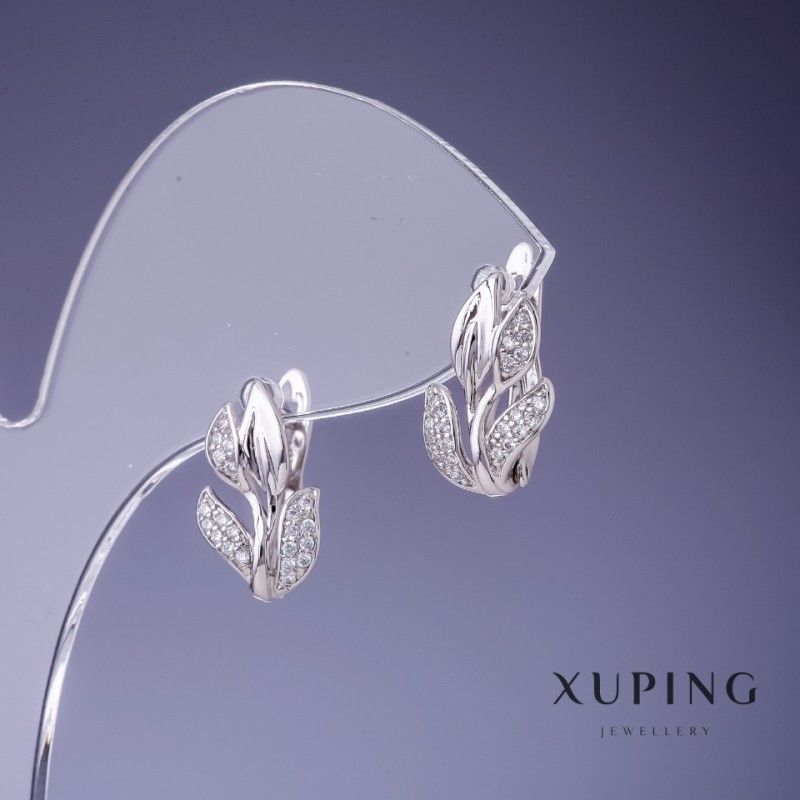 Pendientes Xuping «Hojas» 14×10 mm con rodio