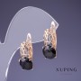 Pendientes Xuping circón negro 18x9 mm, baño de oro 18K
