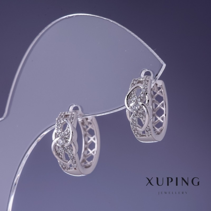 Pendientes Xuping rodio con cristales blancos