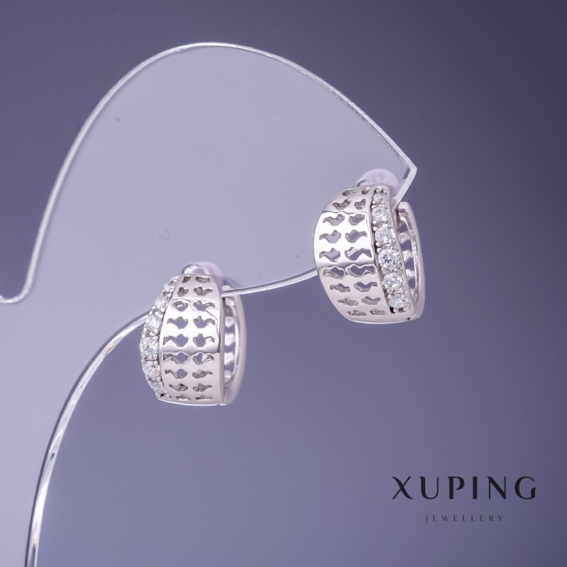 Pendientes Xuping 8×13 mm, rodio con cristales blancos