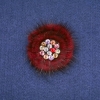 Broche de piel de nutria burdeos con strass, diámetro 60 mm