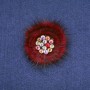 Broche de piel de nutria burdeos con strass, diámetro 60 mm