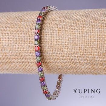 Pulsera Xuping con circonias multicolores, grosor 4 mm, longitud 18–20 cm, baño de rodio 18K