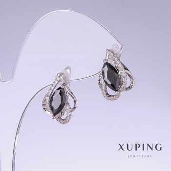 Pendientes Xuping con circonitas negras, longitud 16 mm, espesor 11 mm, recubrimiento de rodio