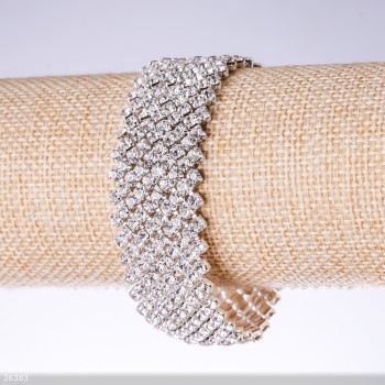 Pulsera de strass blanca, ancho 23 mm, longitud 19 cm, acabado plateado