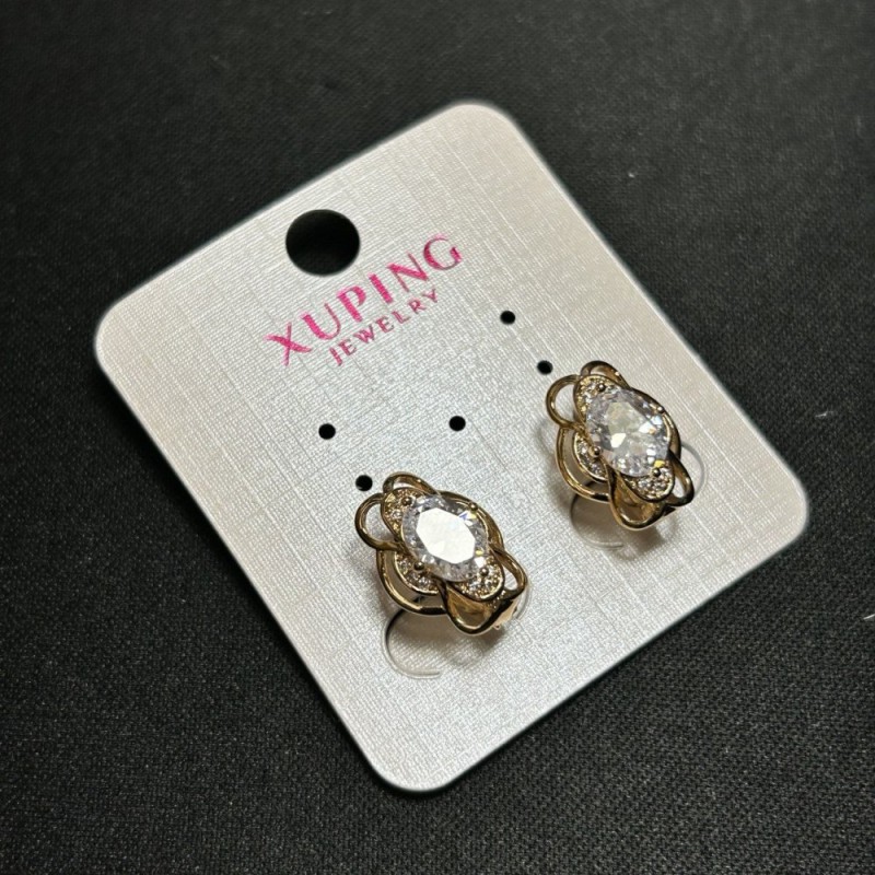 Pendientes Xuping con circonio blanco 10x15 mm, baño de oro 18K