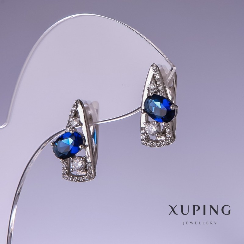 Pendientes Xuping con circón azul 17×8 mm, rodiados