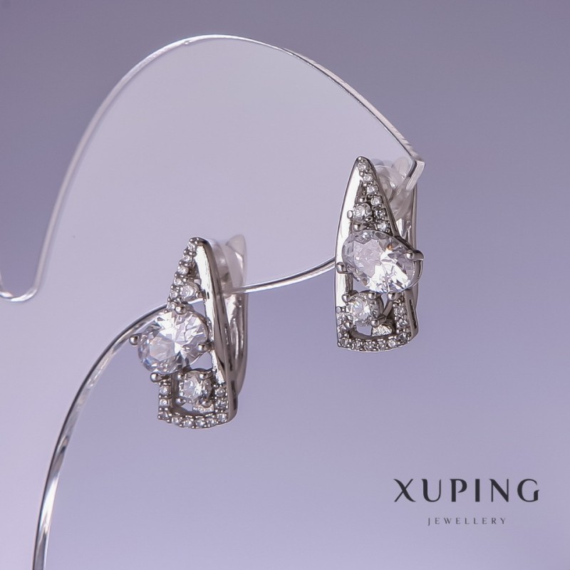 Pendientes Xuping con circonias blancas 17×8 mm, baño de rodio