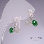 Pendientes Xuping con circonita verde 'Estrellas' 17×14 mm rodio