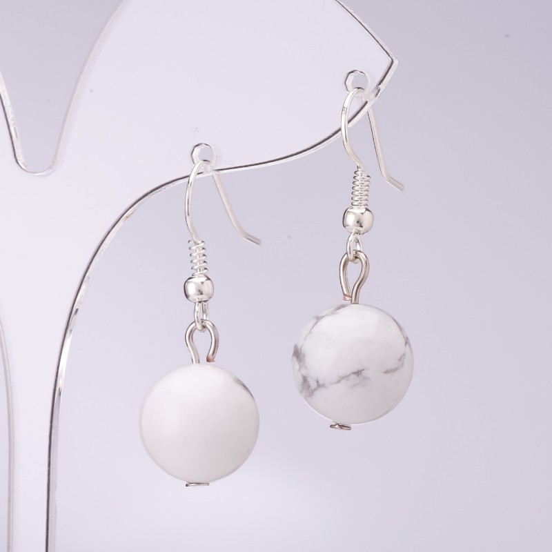 Pendientes de howlita, diámetro 12 mm, longitud 34 cm