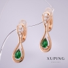 Pendientes Xuping con piedras verdes 25×8 mm, baño de oro de 18 quilates