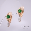 Pendientes Xuping con piedras verdes 20x10 mm, baño de oro 18 quilates