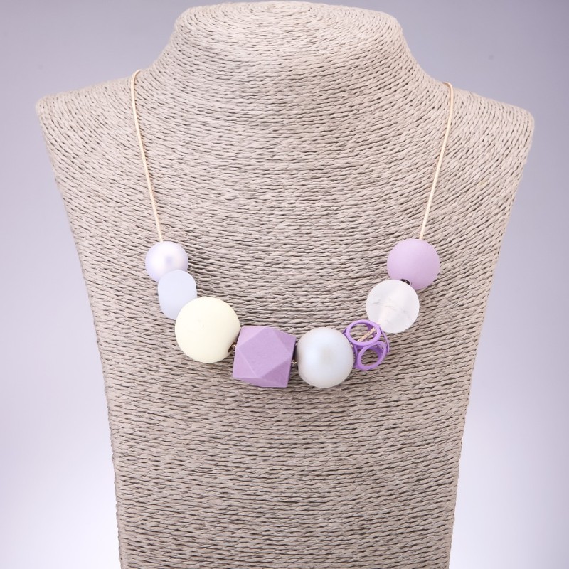 Collar Geometría de cuentas de madera, 70 cm de largo