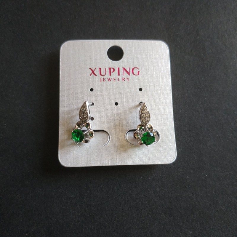 Pendientes Xuping con circonitas verdes 17x13 mm, rodio