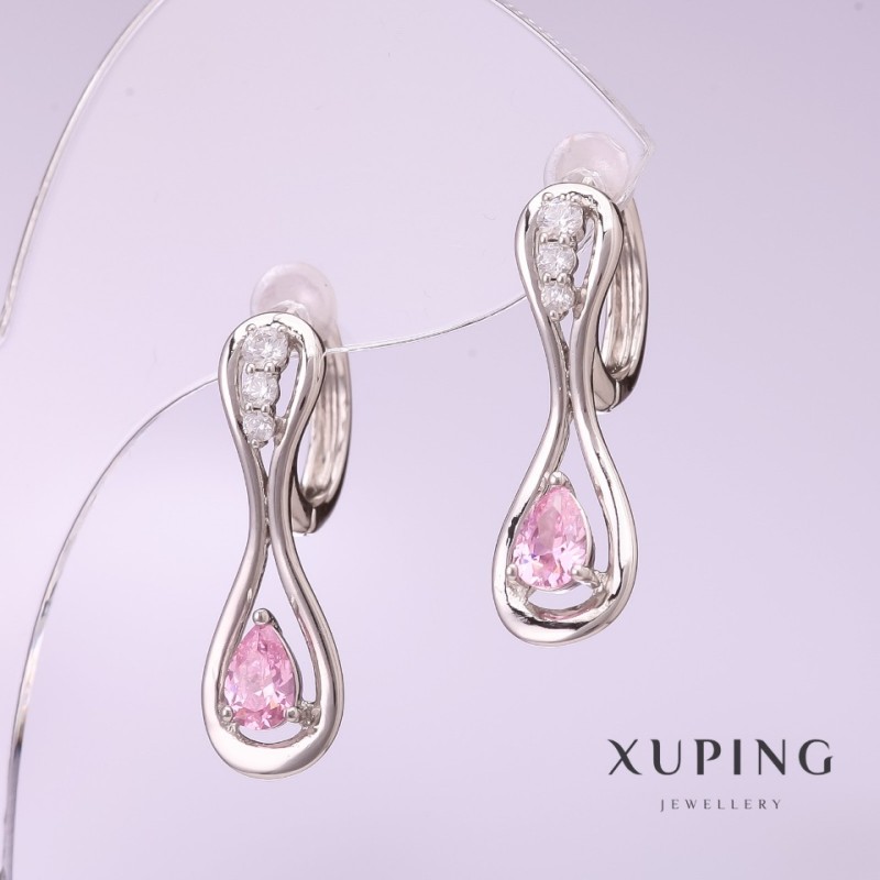 Pendientes Xuping con piedra rosa de 25×8 mm, rodio