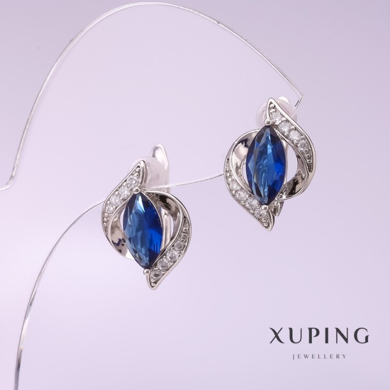 Pendientes Xuping con piedra azul 11x16 mm rodio