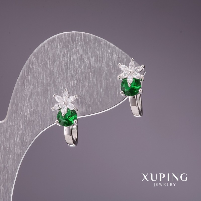 Pendientes Xuping con piedras verdes 17×7 mm de rodio