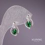 Pendientes Xuping con piedras verdes de 15x9 mm rodio