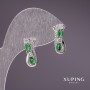 Pendientes Xuping con piedras verdes 16×7 mm, rodio