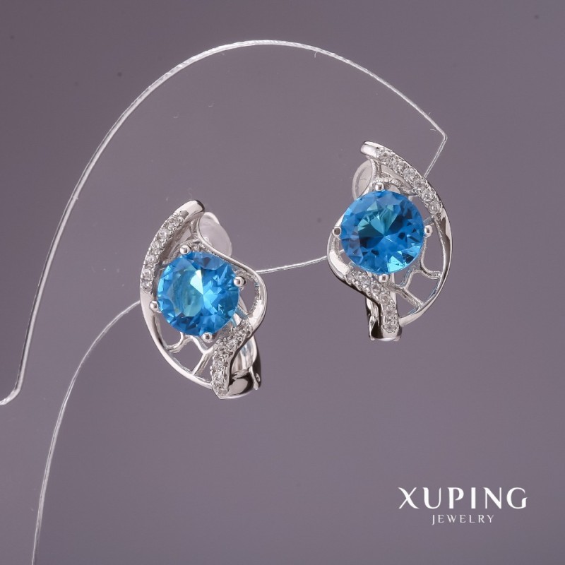 Pendientes Xuping con piedras azules 17x11 mm rodiados