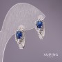 Pendientes Xuping con piedras azules 18x8 mm, recubiertos de rodio
