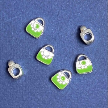 Abalorio Pandora, bolso verde, metal gris claro, 10 mm, pack de 6 uds