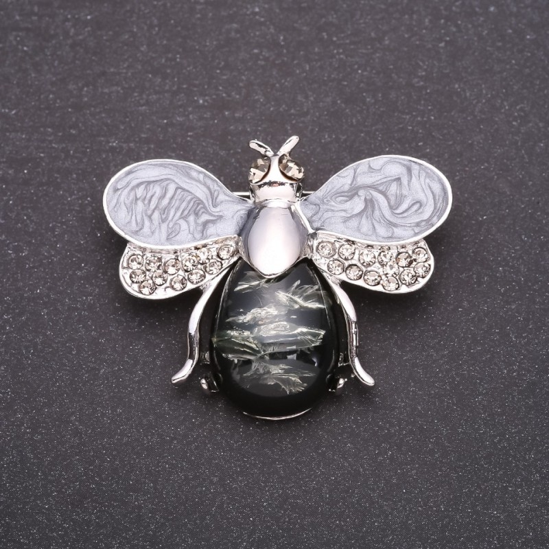 Broche Abeja 'Ámbar' gris 46×38 mm, metal gris