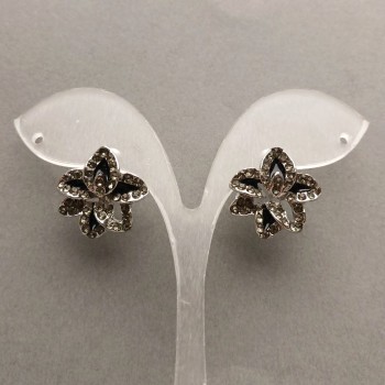 Aretes tipo botón en forma de flores de tamaño libre, adornados con strass, acabado en plata, 20 mm