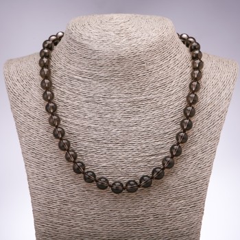 Collar de topacio ahumado natural con cuentas lisas de 10 mm, longitud 48 cm