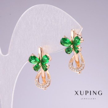 Aretes Xuping con baño de oro de 18K con piedras verdes y cristales blancos 20×11 mm