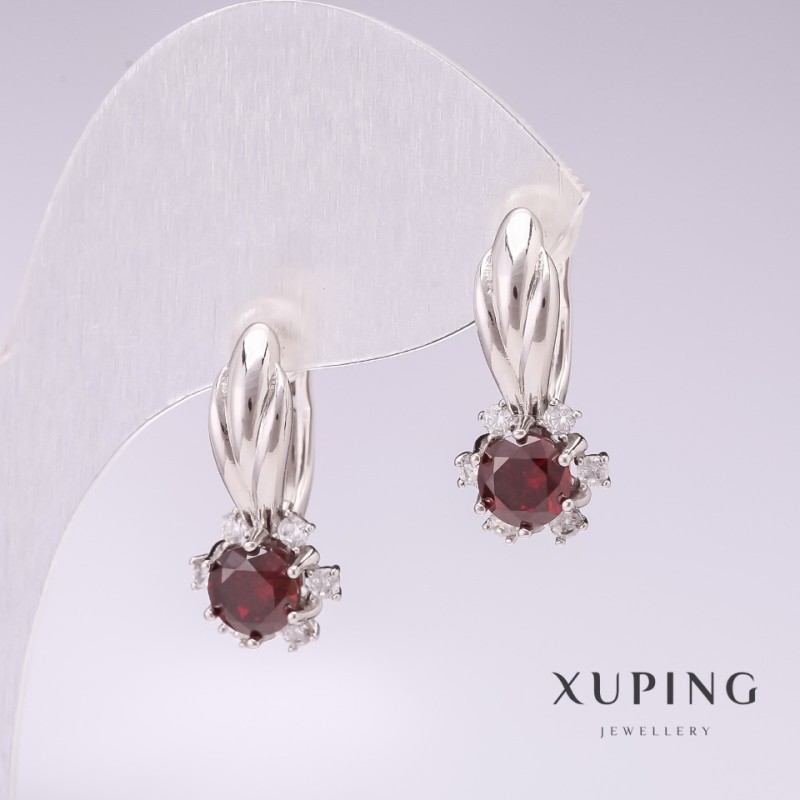Pendientes Xuping con rodio y piedras rojas 21×10 mm