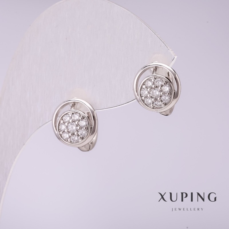 Pendientes Xuping con strass blancos de 10x12 mm rodio