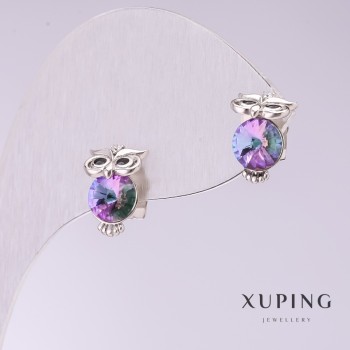 Pendientes Xuping 'Búho' con piedras rosas 11×7 mm rodio