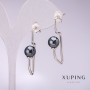 Pendientes Xuping con perlas negras de Mallorca, 34×8 mm, recubiertos de rodio