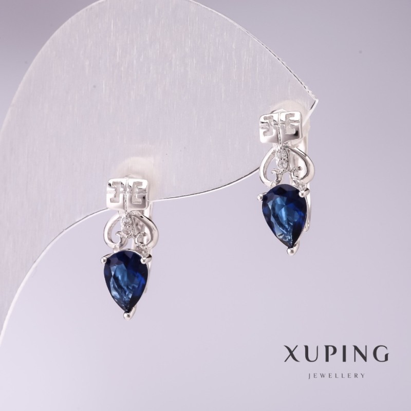 Pendientes Xuping con piedras azules 15x5 mm rodiados