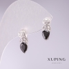 Pendientes Xuping con piedras negras de 15×5 mm baño de rodio