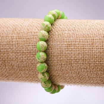 Pulsera de varisita (imitación) color verde salvia, bolas lisas de 8 mm de diámetro, longitud 18 cm, con elástico