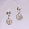 Pendientes tipo botón Rosas con strass blancos, 12×25 mm, metal plateado