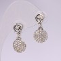 Pendientes tipo botón Rosas con strass blancos, 12×25 mm, metal plateado