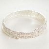 Pulsera espiral de cuatro vueltas con strass blancos, circunferencia 18-22 cm